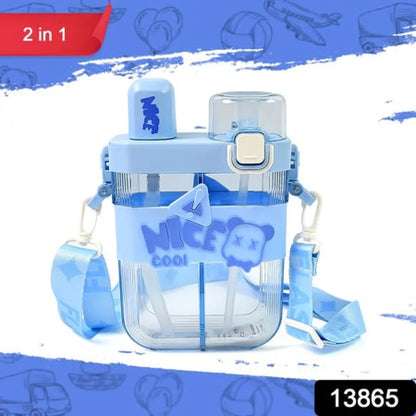 2in1 dual compartment water bottle with straw and adjustable shoulder straps (1 pc multi color) - home & kitchen