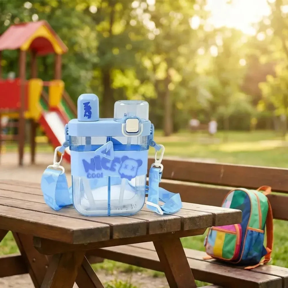 2in1 dual compartment water bottle with straw and adjustable shoulder straps (1 pc multi color) - home & kitchen
