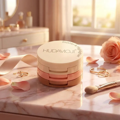 3-in-1 blusher + highlighter palette