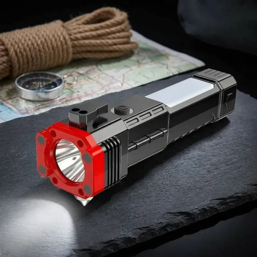 3-in-1 emergency flashlight with power bank & window breaker