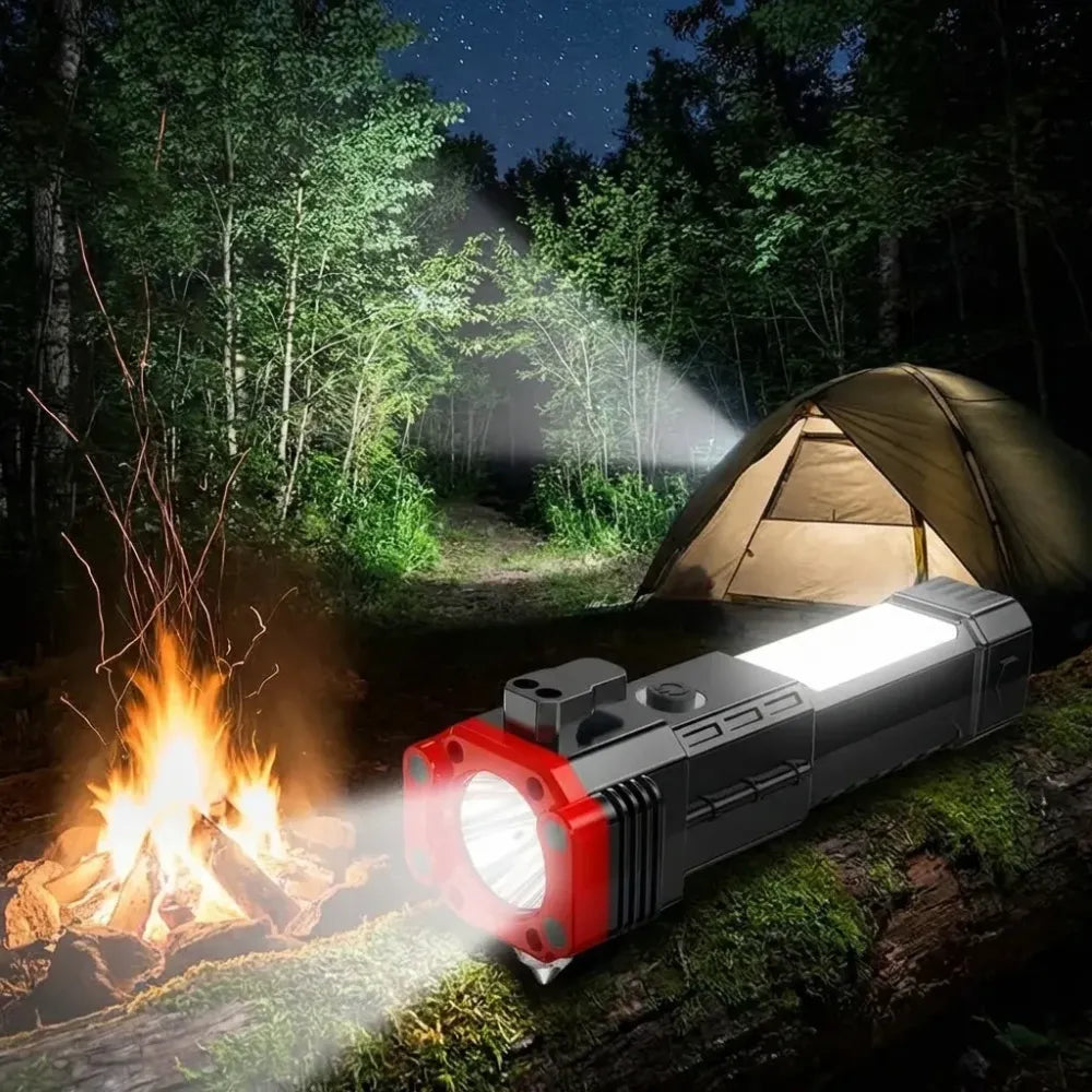 3-in-1 emergency flashlight with power bank & window breaker