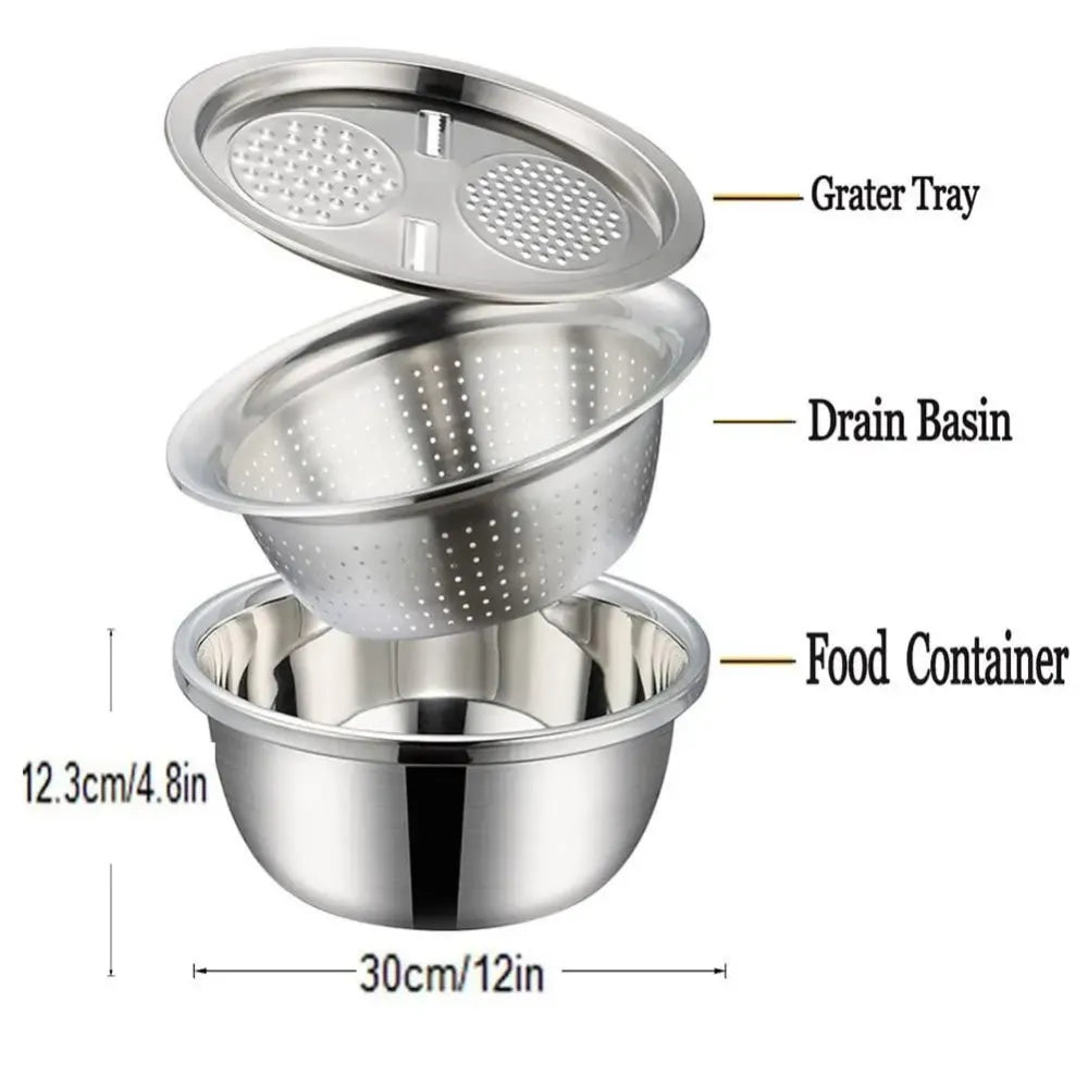 3-in-1 grater & strainer basin