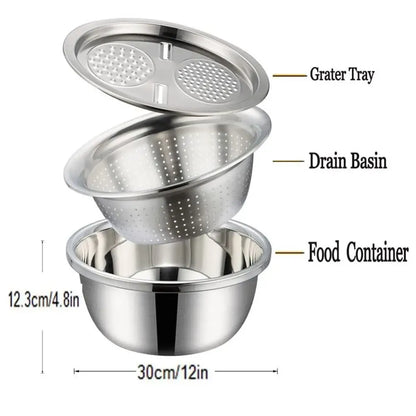 3-in-1 grater & strainer basin