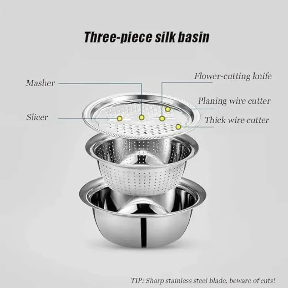 3-in-1 grater & strainer basin