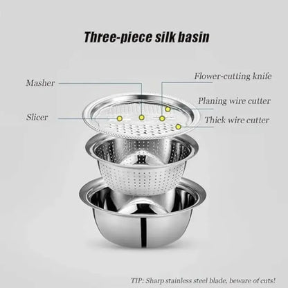 3-in-1 grater & strainer basin