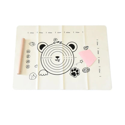 3 in 1 low silicone baking mat with wooden belan cake scraper (3 pcs set 7050 cm) - kitchen tool