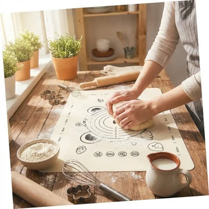 3 in 1 low silicone baking mat with wooden belan cake scraper (3 pcs set 7050 cm) - kitchen tool