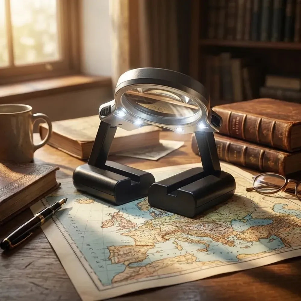 3 in 1 portable magnifying lens hand-held folding magnifier glass with led lights