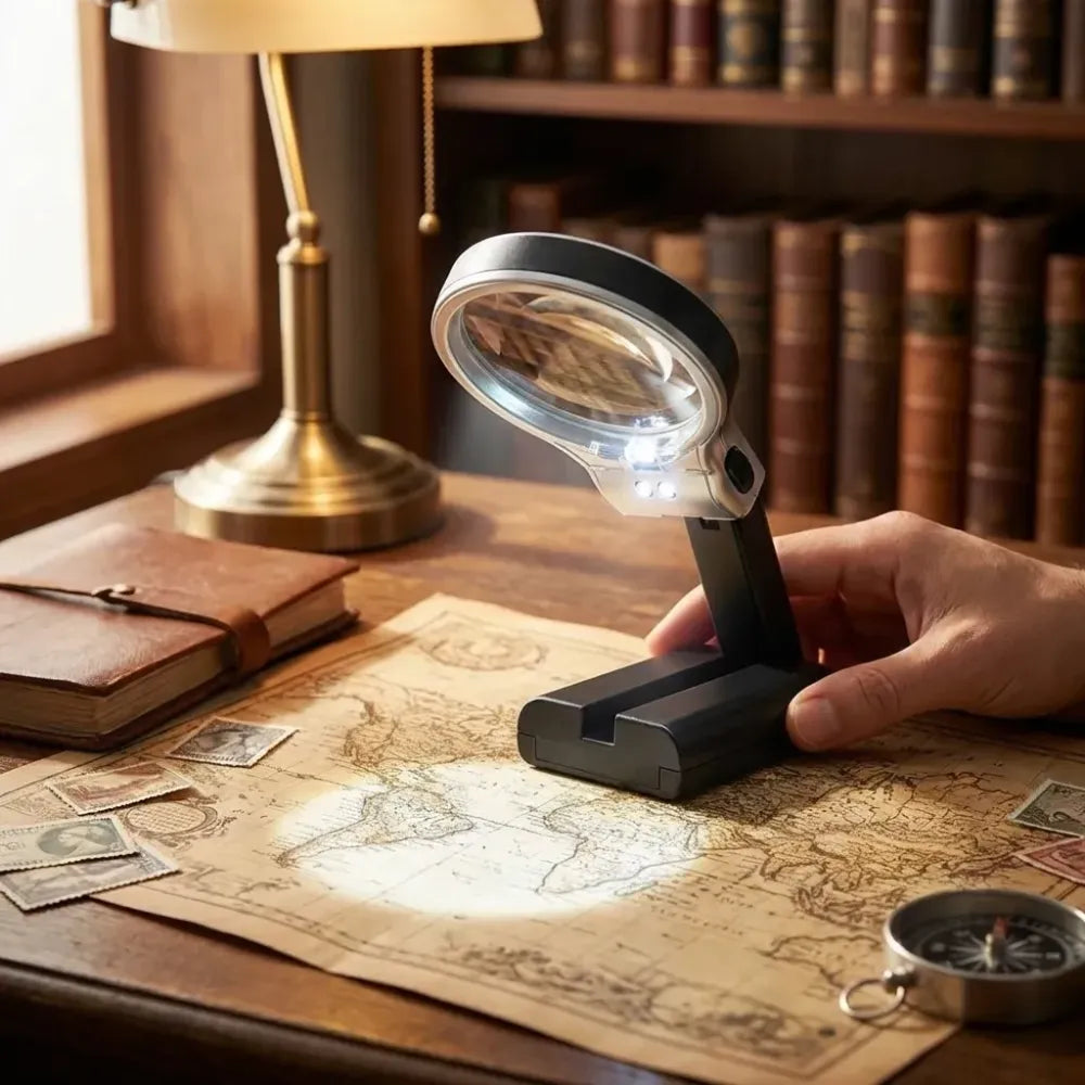 3 in 1 portable magnifying lens hand-held folding magnifier glass with led lights