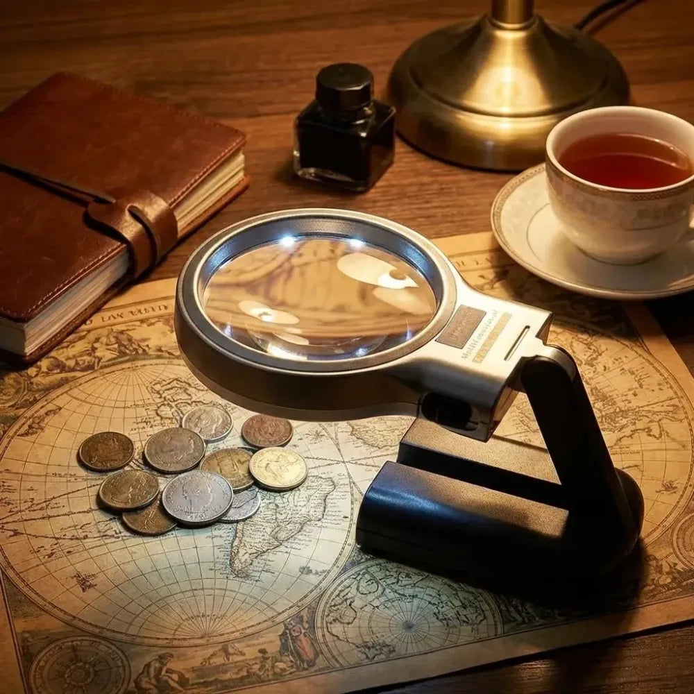 3 in 1 portable magnifying lens hand-held folding magnifier glass with led lights
