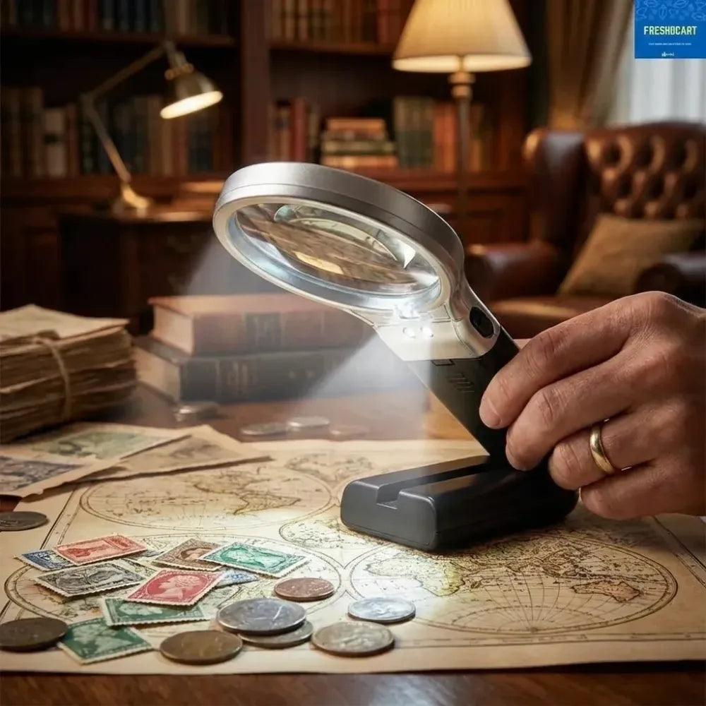 3 in 1 portable magnifying lens hand-held folding magnifier glass with led lights