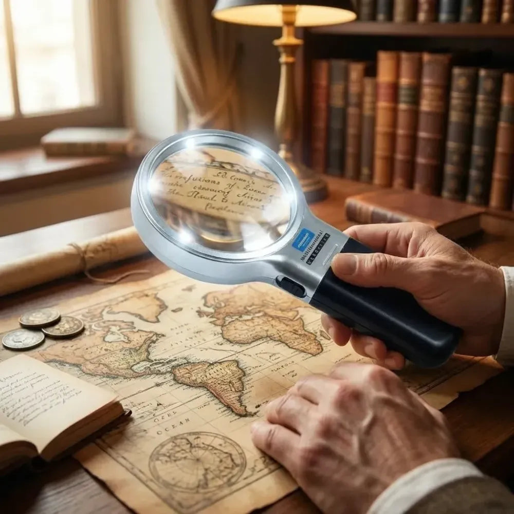 3 in 1 portable magnifying lens hand-held folding magnifier glass with led lights