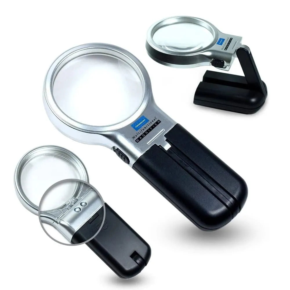 3 in 1 portable magnifying lens hand-held folding magnifier glass with led lights