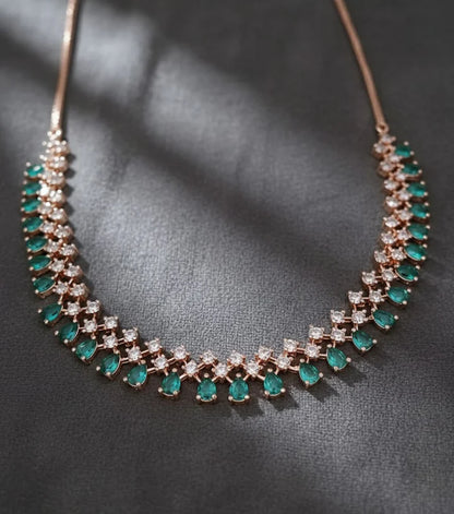 Emerald Green & Rose Gold Necklace Set
