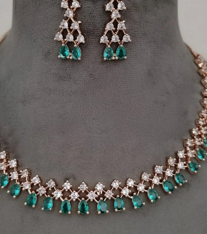 Emerald Green & Rose Gold Necklace Set