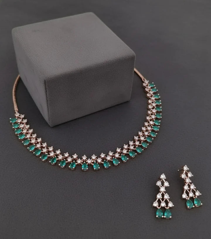 Emerald Green & Rose Gold Necklace Set