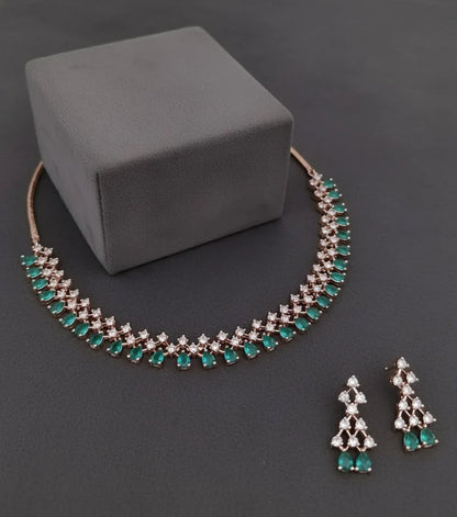 Emerald Green & Rose Gold Necklace Set