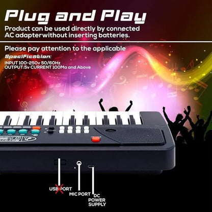 37 keys piano keyboard toy with microphone usb power cable & sound recording function analog portable
