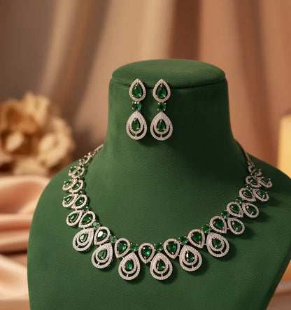 American Diamond Green Necklace Set