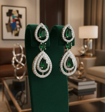 American Diamond Green Necklace Set