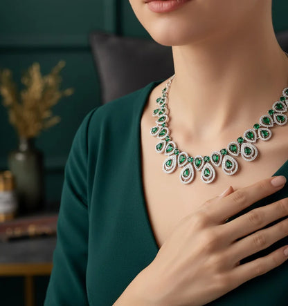 American Diamond Green Necklace Set