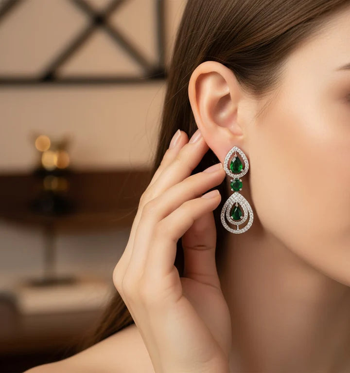 American Diamond Green Necklace Set