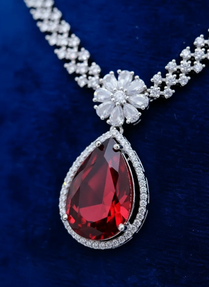 Red stone ad necklace set – 3 pcs