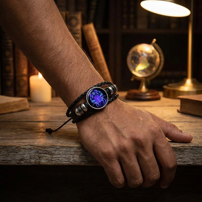 Zodiac Constellation Black Leather Bracelet