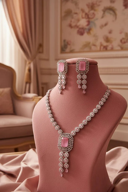 American Diamond Pink & White Necklace Set