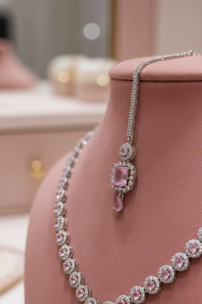 American Diamond Pink & White Necklace Set