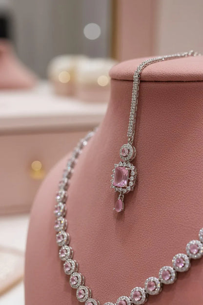 American Diamond Pink & White Necklace Set