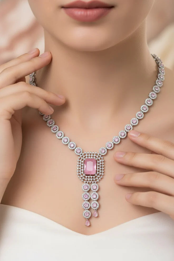 American Diamond Pink & White Necklace Set