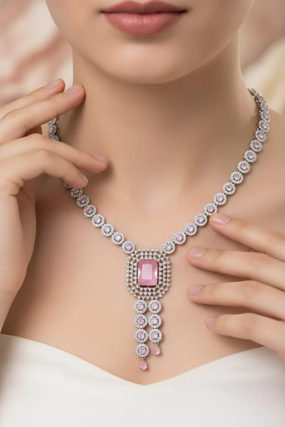 American Diamond Pink & White Necklace Set
