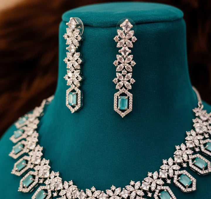 Teal stone ad necklace set – 2 pcs