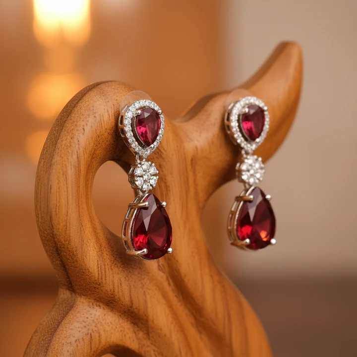 American diamond & red teardrop necklace set