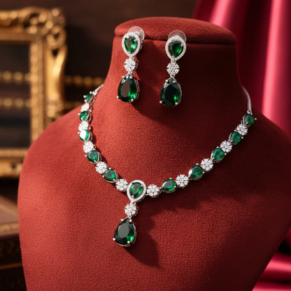 Emerald & American Diamond Necklace Set