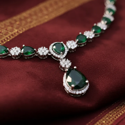 Emerald & American Diamond Necklace Set