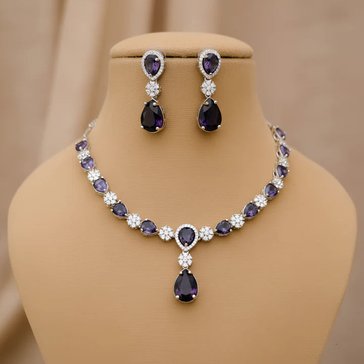 American Diamond Purple Necklace Set – 2 Pcs