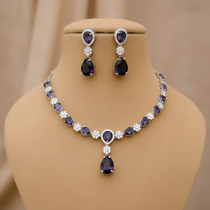 American Diamond Purple Necklace Set – 2 Pcs