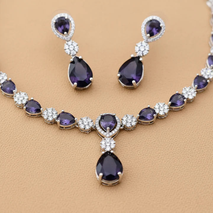 American diamond purple necklace set – 2 pcs