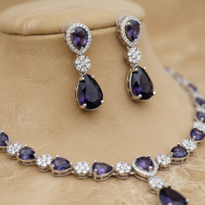 American Diamond Purple Necklace Set – 2 Pcs