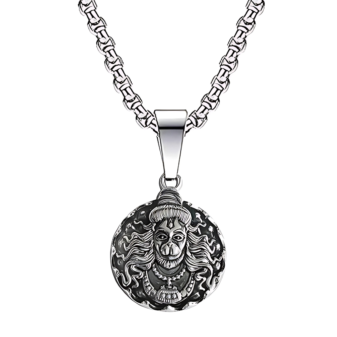 Hanuman Ji Pendant Oxidized Silver Chain