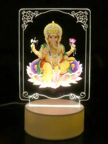 3D Lord Ganesh LED Night Light - USB Powered Acrylic Desk Lamp
