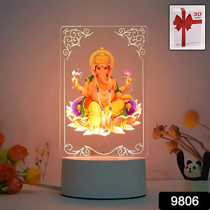 3d lord ganesh led night light - usb powered acrylic desk lamp - home improvement