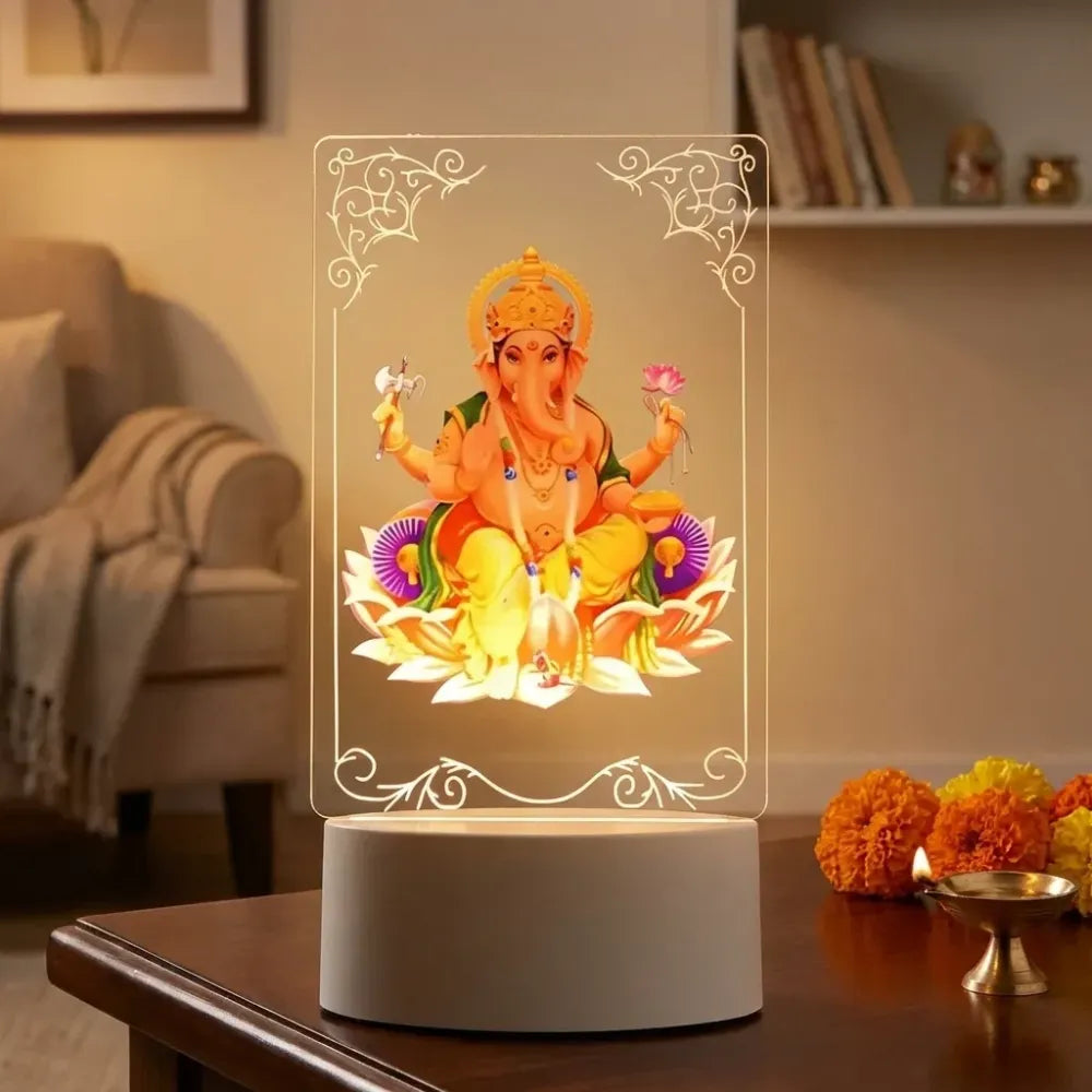 3d lord ganesh led night light - usb powered acrylic desk lamp - home improvement