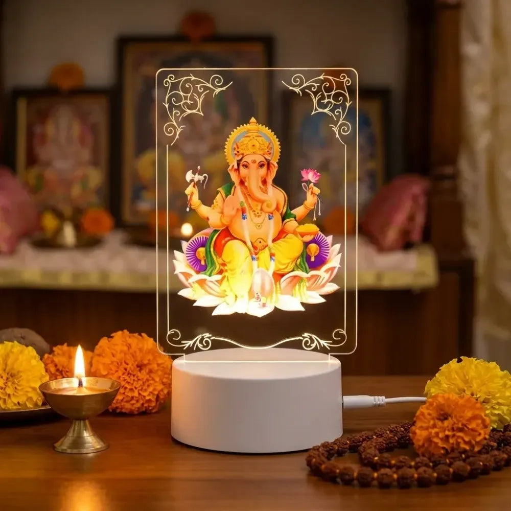 3d lord ganesh led night light - usb powered acrylic desk lamp - home improvement