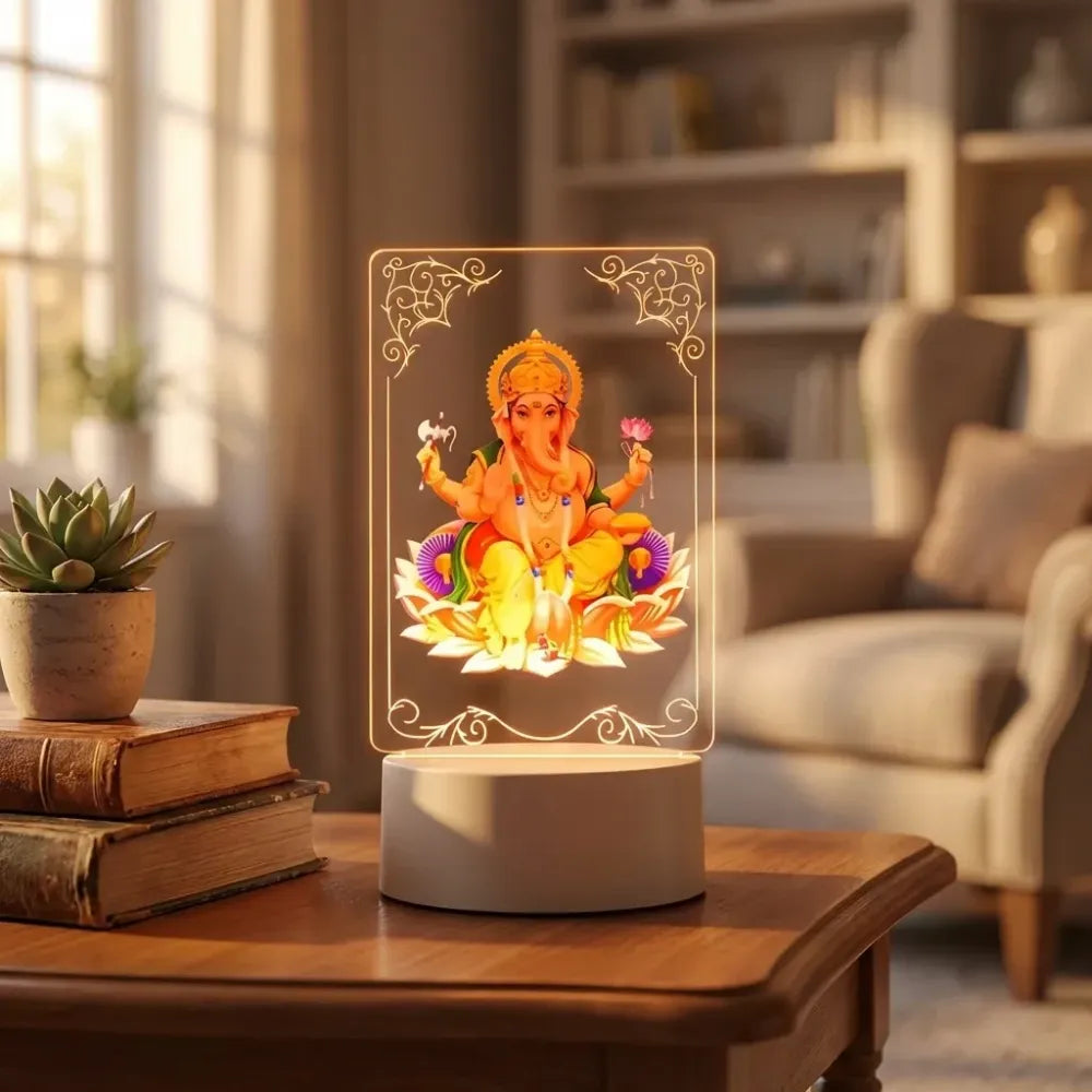 3d lord ganesh led night light - usb powered acrylic desk lamp - home improvement