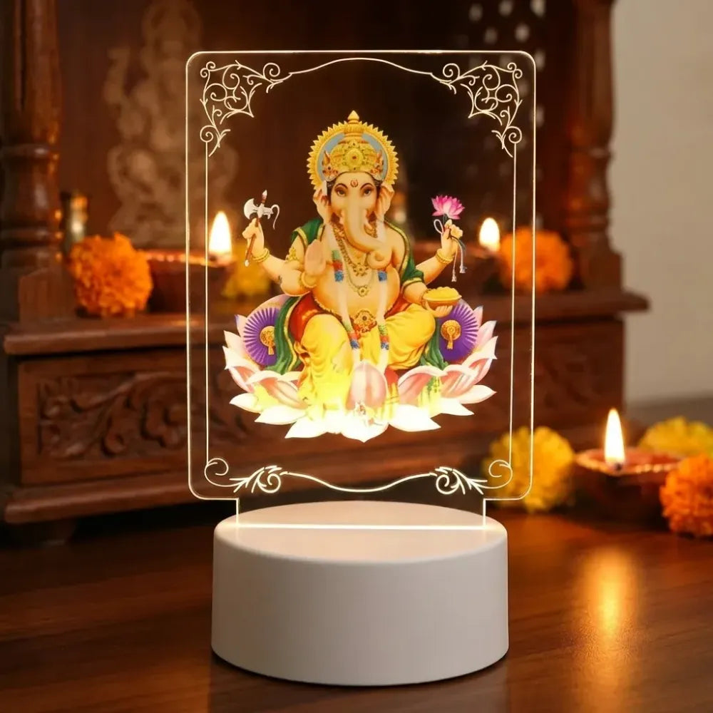 3d lord ganesh led night light - usb powered acrylic desk lamp - home improvement