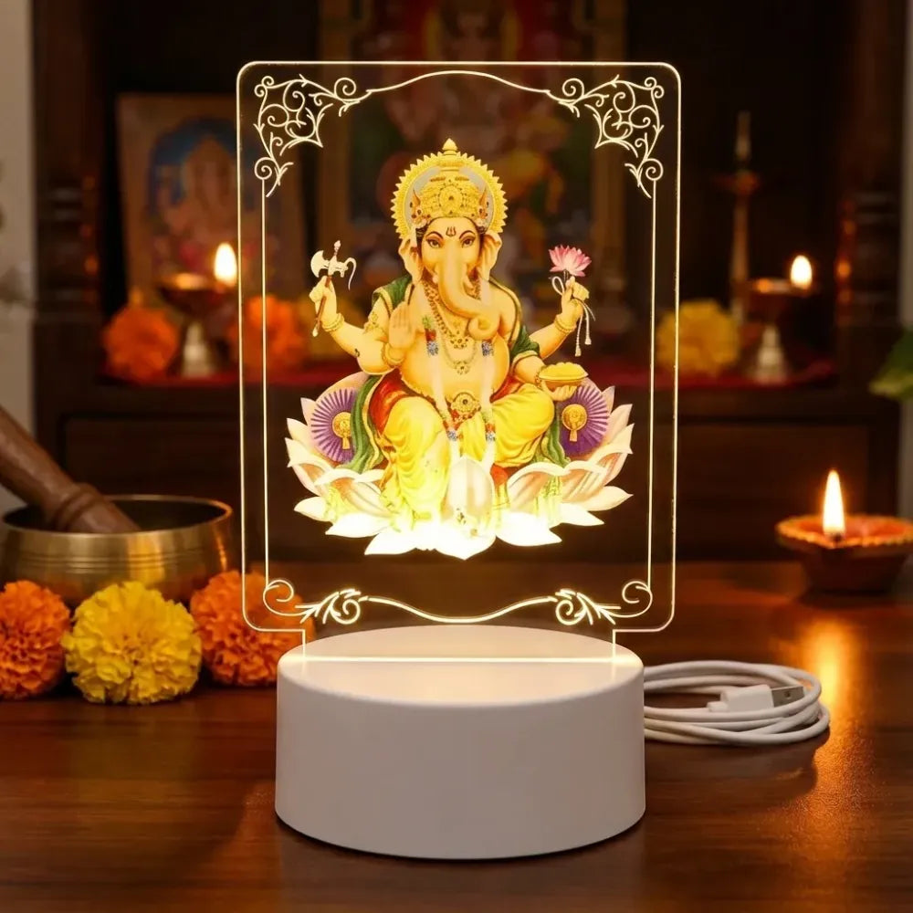 3d lord ganesh led night light - usb powered acrylic desk lamp - home improvement