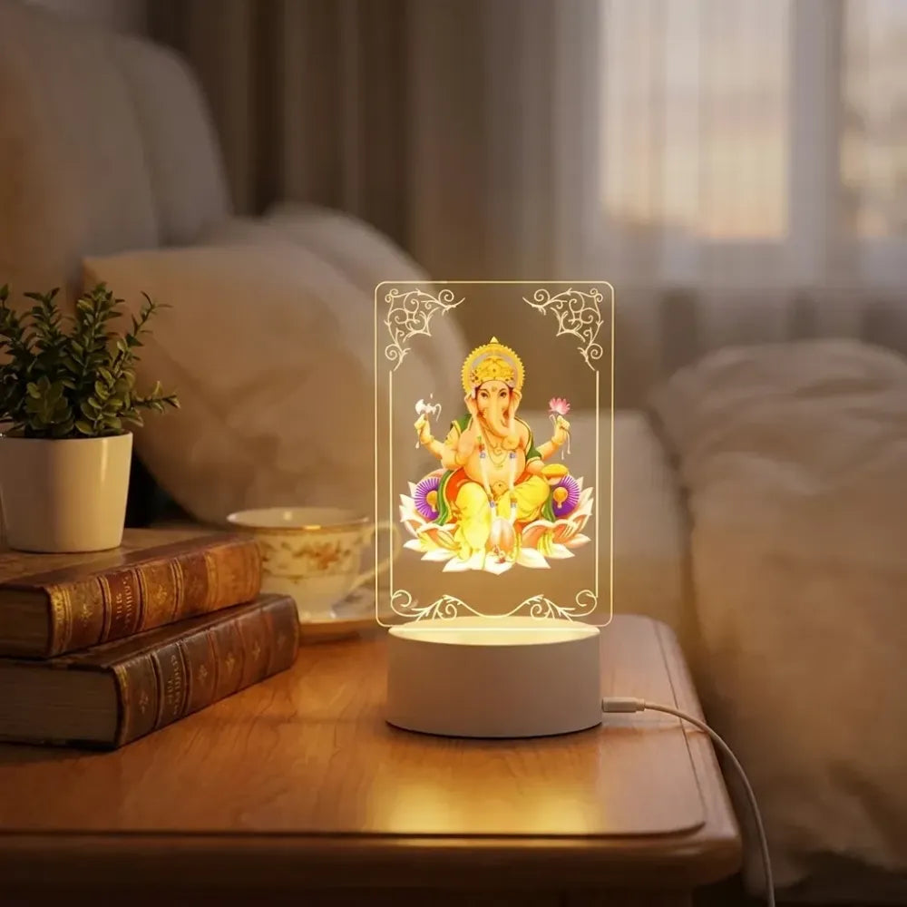 3d lord ganesh led night light - usb powered acrylic desk lamp - home improvement
